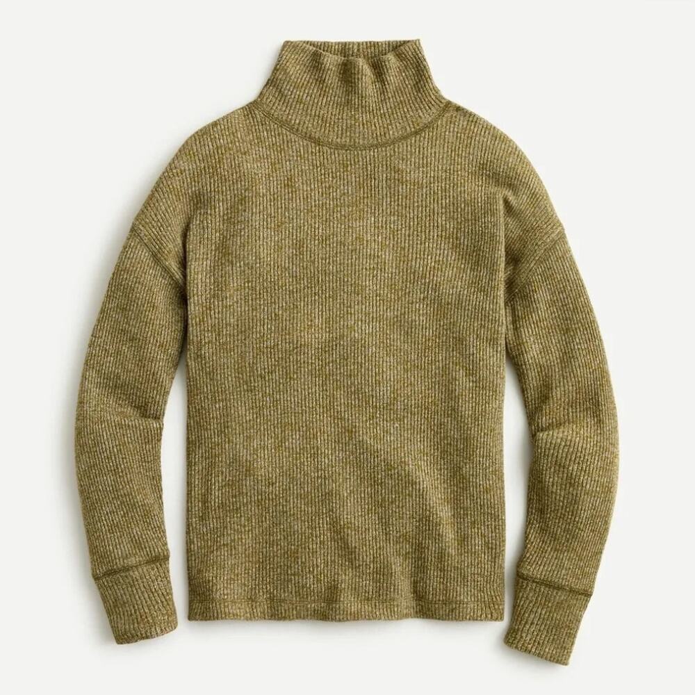 J.Crew Fine Ribbed Turtleneck Knit Top Heather Green *no size - approx XXL